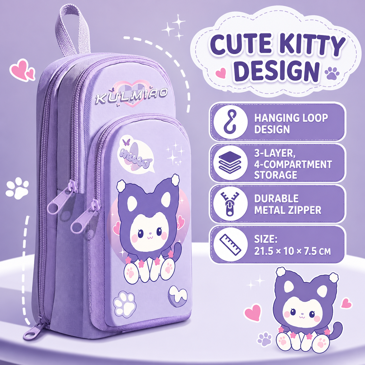 Large Capacity 3-Layer Pencil Case – Cute Kitty, Panda & Astronaut Designs | Multi-Compartment Pencil Pouch | Stationery Organizer for School & College