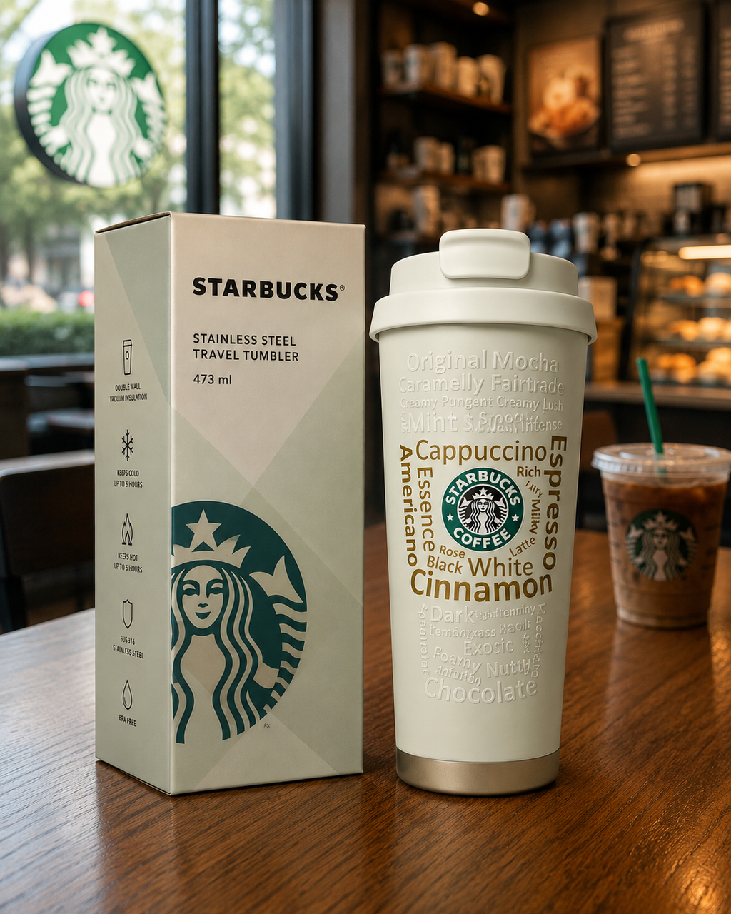 Starbucks Stainless Steel Vacuum Insulated Travel Tumbler | 473ML Coffee Mug with Leakproof Flip Lid | Double Wall Reusable Hot &amp; Cold Coffee Cup (White, Burgundy &amp; Floral Pink Variants)