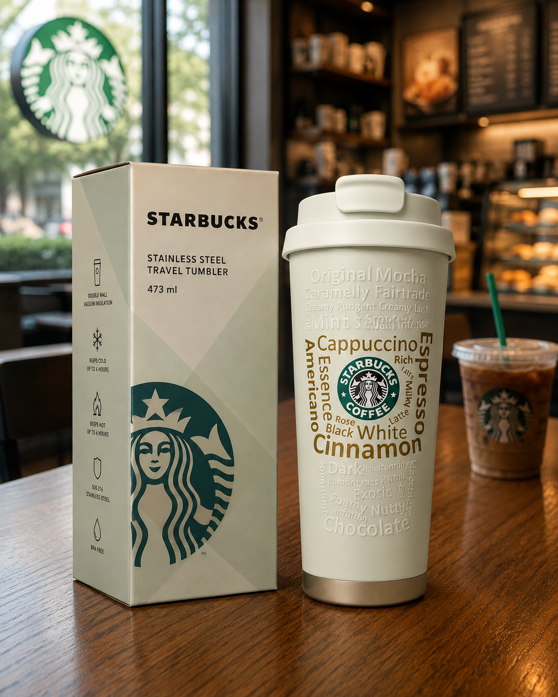Starbucks Stainless Steel Vacuum Insulated Travel Tumbler | 473ML Coffee Mug with Leakproof Flip Lid | Double Wall Reusable Hot &amp; Cold Coffee Cup (White, Burgundy &amp; Floral Pink Variants)