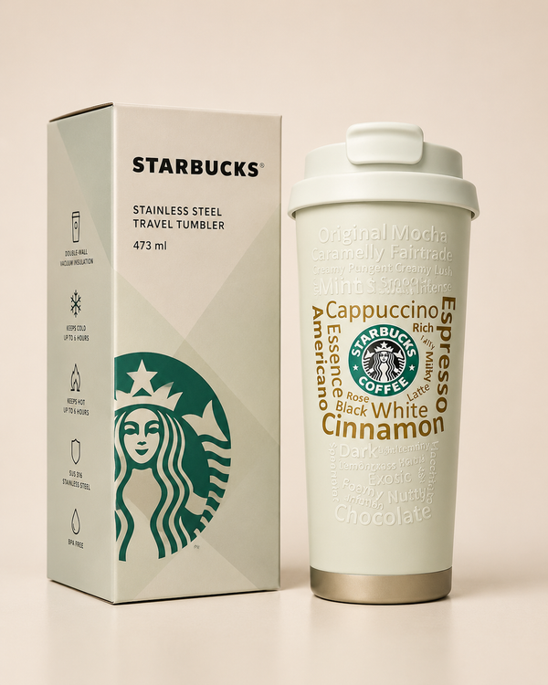 Starbucks Stainless Steel Vacuum Insulated Travel Tumbler | 473ML Coffee Mug with Leakproof Flip Lid | Double Wall Reusable Hot &amp; Cold Coffee Cup (White, Burgundy &amp; Floral Pink Variants)