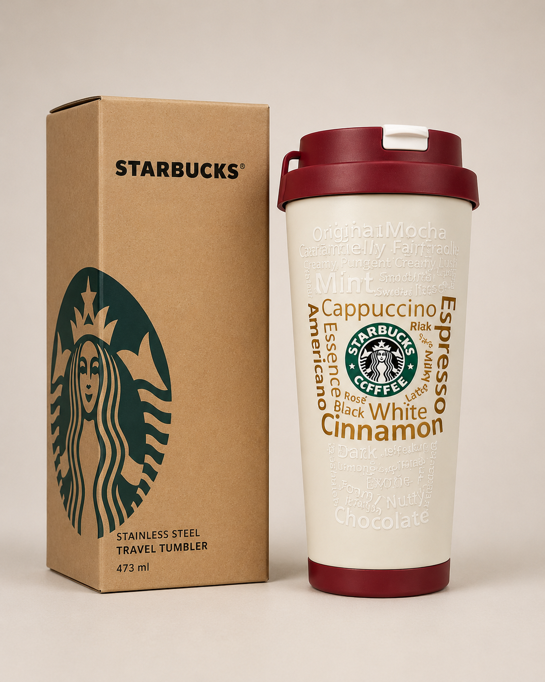 Starbucks Stainless Steel Vacuum Insulated Travel Tumbler | 473ML Coffee Mug with Leakproof Flip Lid | Double Wall Reusable Hot &amp; Cold Coffee Cup (White, Burgundy &amp; Floral Pink Variants)