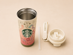Starbucks Stainless Steel Vacuum Insulated Travel Tumbler | 473ML Coffee Mug with Leakproof Flip Lid | Double Wall Reusable Hot &amp; Cold Coffee Cup (White, Burgundy &amp; Floral Pink Variants)