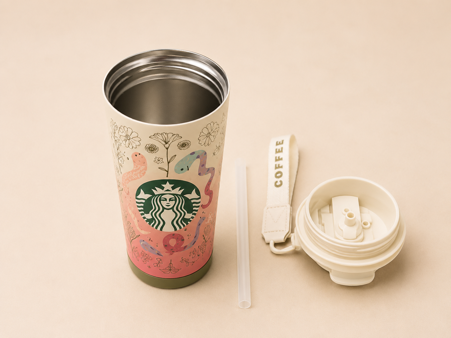 Starbucks Stainless Steel Vacuum Insulated Travel Tumbler | 473ML Coffee Mug with Leakproof Flip Lid | Double Wall Reusable Hot &amp; Cold Coffee Cup (White, Burgundy &amp; Floral Pink Variants)