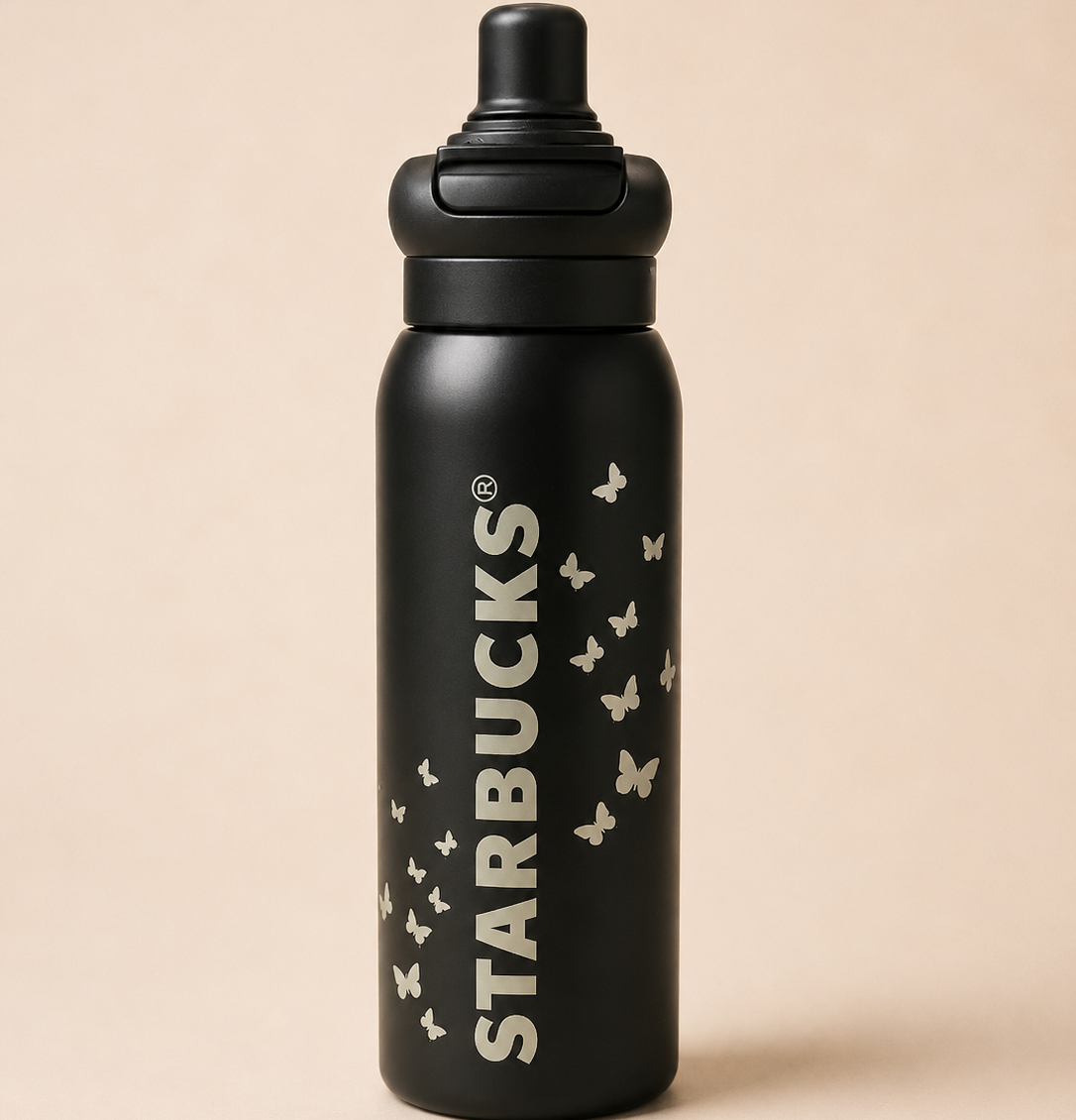 Starbucks® Butterfly Stainless Steel Insulated Water Bottle 2-in-1 Straw & Sip Lid | Leakproof Double Wall Vacuum Flask
