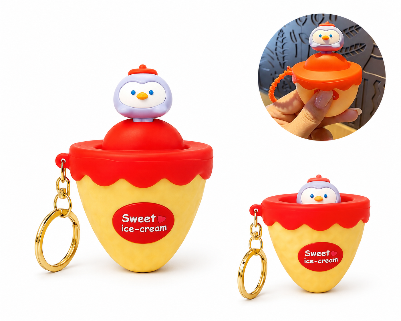 Cute Pop-Up Ice Cream Character Keychain | Kawaii Silicone Pendant | Portable Bag Charm | Collectible Keyring | Panda, Bear, Penguin &amp; Bunny Designs