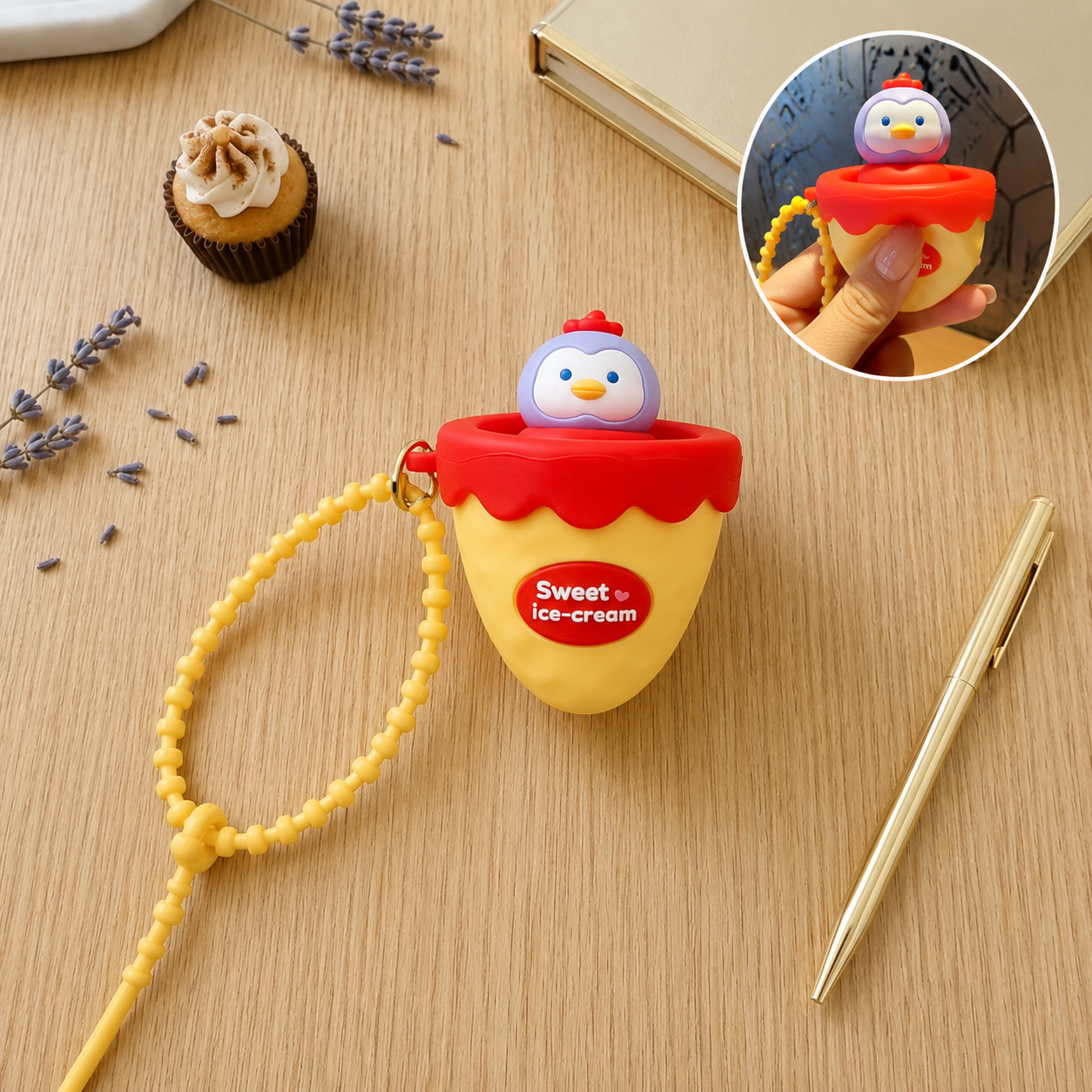 Cute Pop-Up Ice Cream Character Keychain | Kawaii Silicone Pendant | Portable Bag Charm | Collectible Keyring | Panda, Bear, Penguin &amp; Bunny Designs