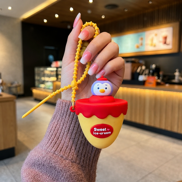 Cute Pop-Up Ice Cream Character Keychain | Kawaii Silicone Pendant | Portable Bag Charm | Collectible Keyring | Panda, Bear, Penguin &amp; Bunny Designs