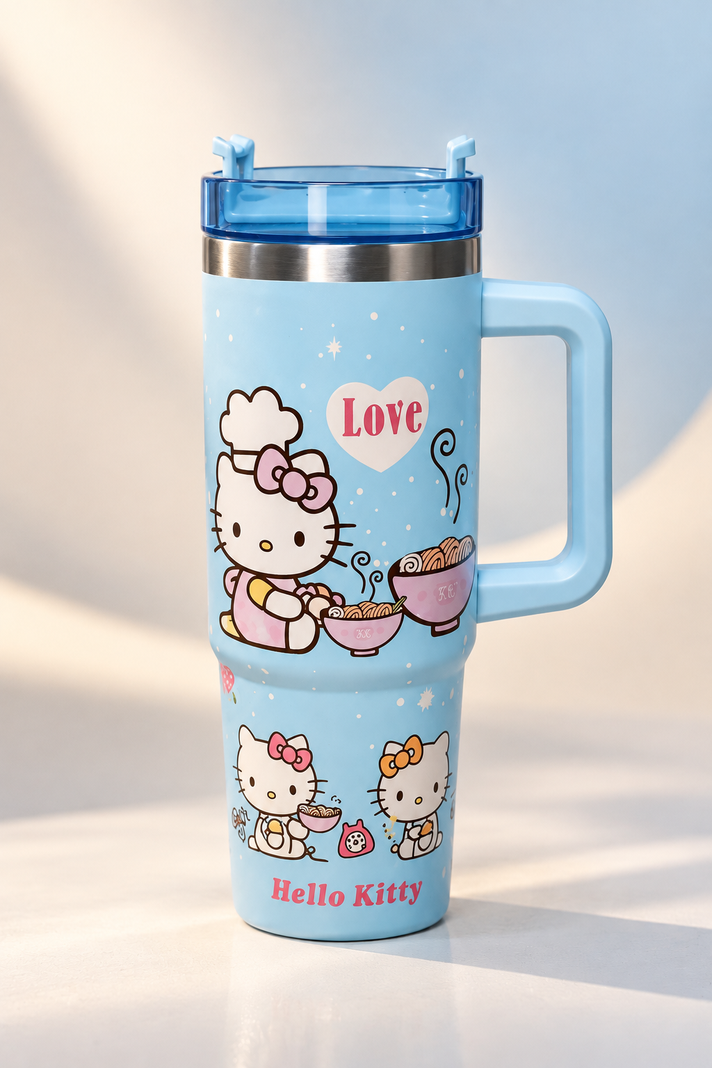 CloudCherry 1000ml Hello Kitty Tumbler with Straw and Handle, Stainless Steel Insulated Travel Cup