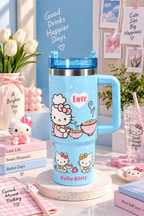 CloudCherry 1000ml Hello Kitty Tumbler with Straw and Handle, Stainless Steel Insulated Travel Cup
