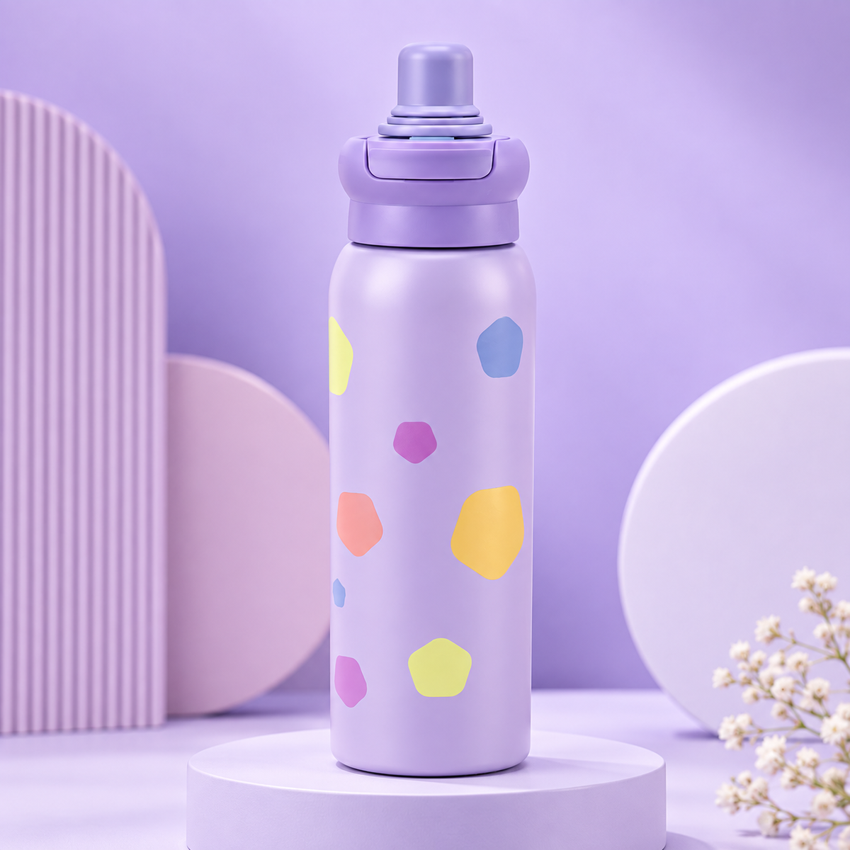 Pastel Lavender Water Bottle with Flip Straw Lid, Reusable Drinking Bottle for School, Gym & Travel
