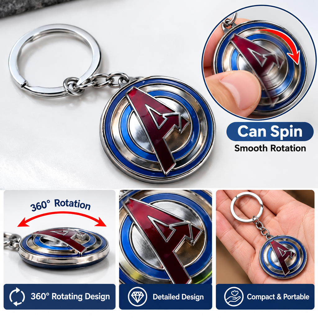 Rotating Superhero Style Metal Keychain, 360° Spinner Key Ring for Keys, Bags, Backpacks &amp; Gifting