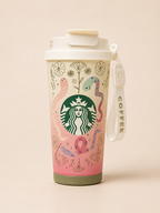 Starbucks Stainless Steel Vacuum Insulated Travel Tumbler | 473ML Coffee Mug with Leakproof Flip Lid | Double Wall Reusable Hot &amp; Cold Coffee Cup (White, Burgundy &amp; Floral Pink Variants)