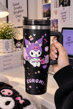 CloudCherry 1000ml Kuromi Tumbler with Straw and Handle, Cute Stainless Steel Insulated Travel Cup(Black)