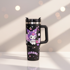 CloudCherry 1000ml Kuromi Tumbler with Straw and Handle, Cute Stainless Steel Insulated Travel Cup(Black)