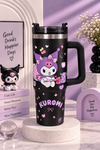 CloudCherry 1000ml Kuromi Tumbler with Straw and Handle, Cute Stainless Steel Insulated Travel Cup(Black)