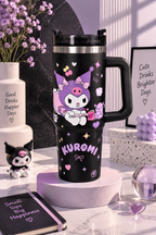 CloudCherry 1000ml Kuromi Tumbler with Straw and Handle, Cute Stainless Steel Insulated Travel Cup(Black)