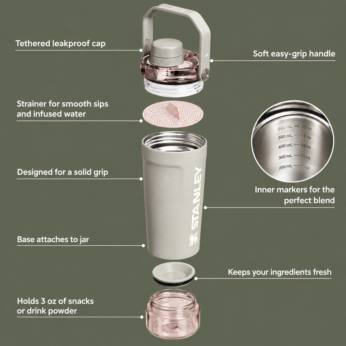 Stanley Protein Shaker Bottle for Gym, Sports Shaker with Mixing Strainer, Leak Resistant Fitness Bottle