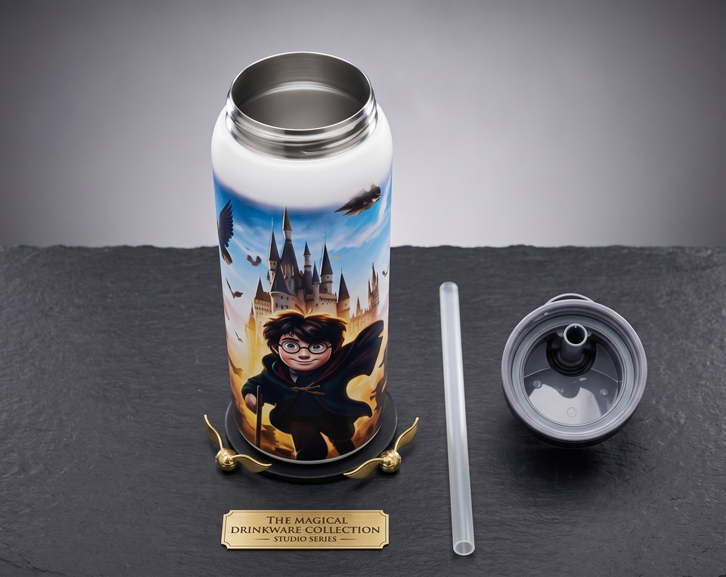 Roblox, Minecraft & Harry Potter Stainless Steel Insulated Water Bottle with Flip Straw Lid | Leakproof Double Wall Vacuum Flask | Kids School, Travel & Sports Bottle