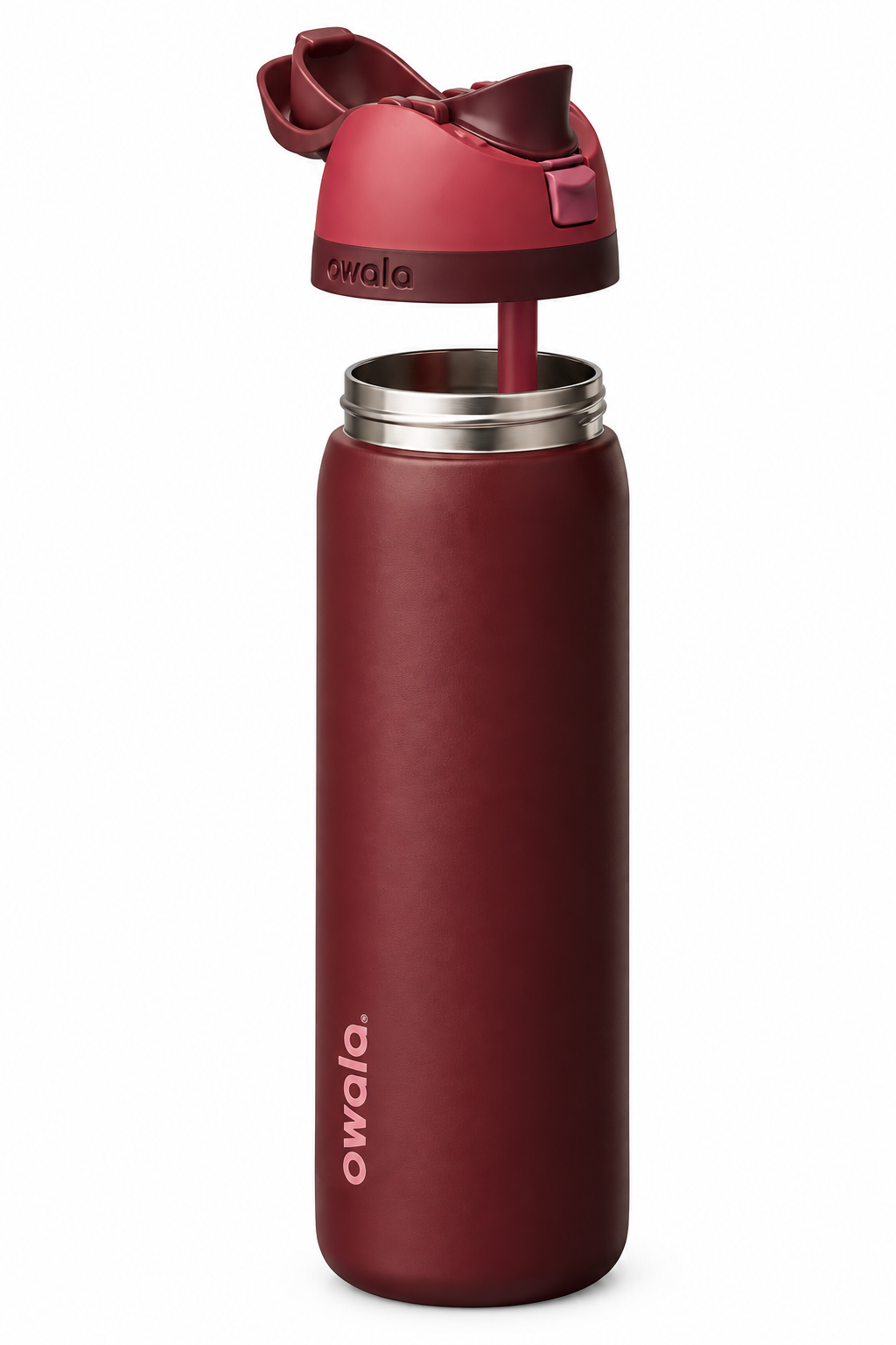 Owala FreeSip Insulated Stainless Steel Water Bottle with Straw for Sports, Travel, and School, 32oz(Burgundy)