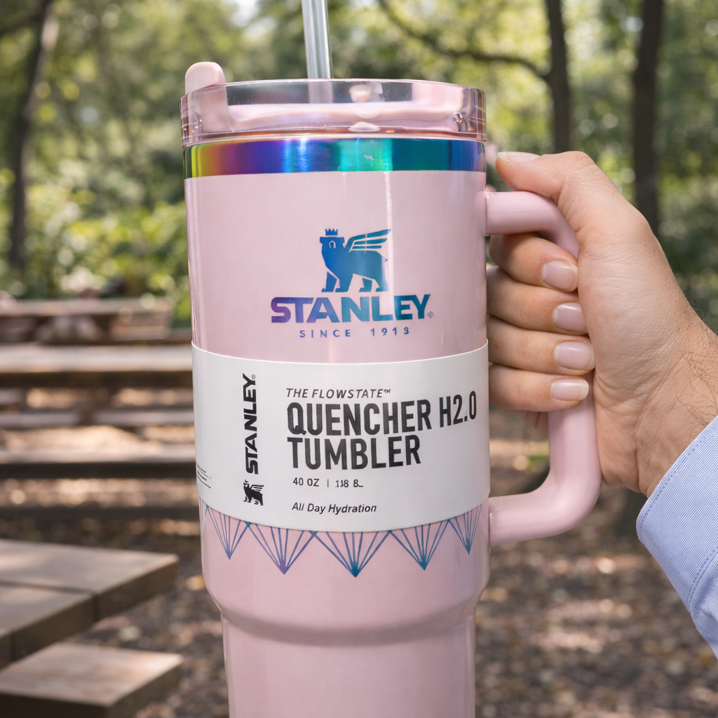 Stanley Quencher H2.0 40oz Insulated Tumbler with Handle Straw | FlowState Stainless Steel Vacuum Travel Mug | Leakproof Reusable Cup | Pink
