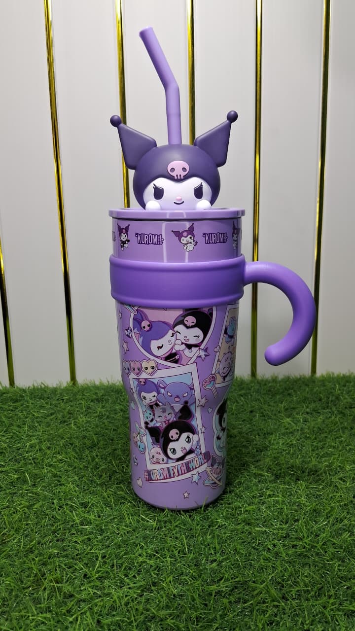 Kuromi 3D Character Insulated Tumbler with Straw &amp; Handle | 1200ML Large Capacity Leakproof Travel Mug | Double Wall Reusable Cup for Cold &amp; Hot Drinks (Purple)