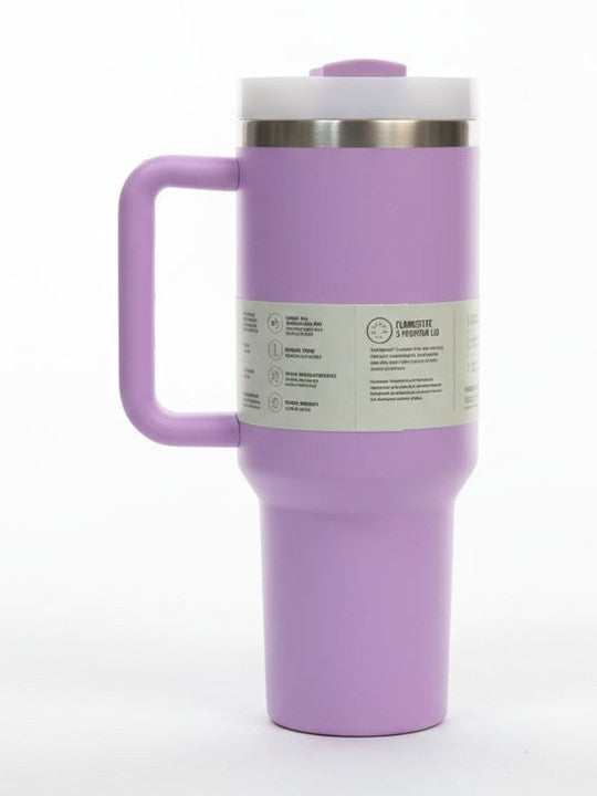 Stanley Tumbler with Handle and Straw, Stainless Steel Insulated Travel Cup (Purple)