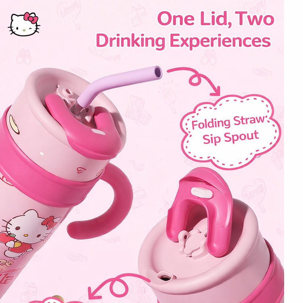 Hello Kitty 1200ML Kawaii Handle Tumbler with Straw – Leakproof Travel Cup for Girls & Women