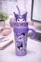 Kuromi 3D Character Insulated Tumbler with Straw &amp; Handle | 1200ML Large Capacity Leakproof Travel Mug | Double Wall Reusable Cup for Cold &amp; Hot Drinks (Purple)