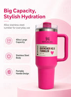 Stanley Tumbler with Handle and Straw, Stainless Steel Insulated Travel Cup (Pink)