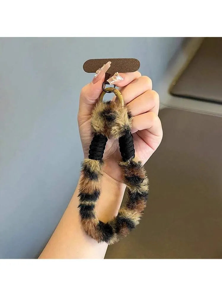 Plush Faux Fur Phone Wrist Strap with Universal Phone Patch & Wrist Lanyard