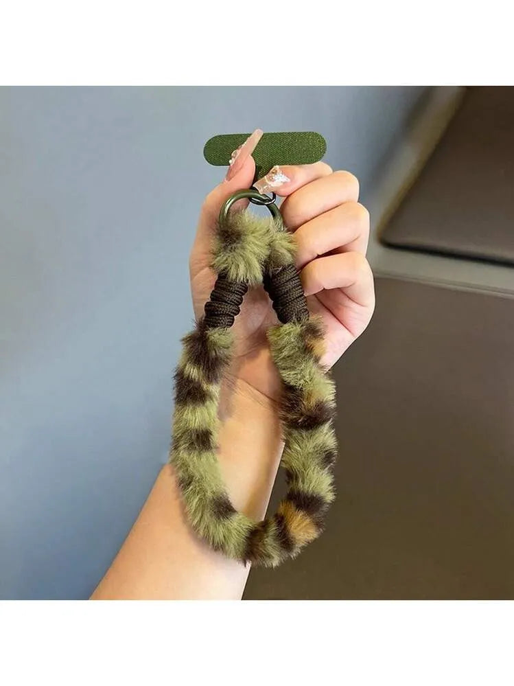 Plush Faux Fur Phone Wrist Strap with Universal Phone Patch & Wrist Lanyard