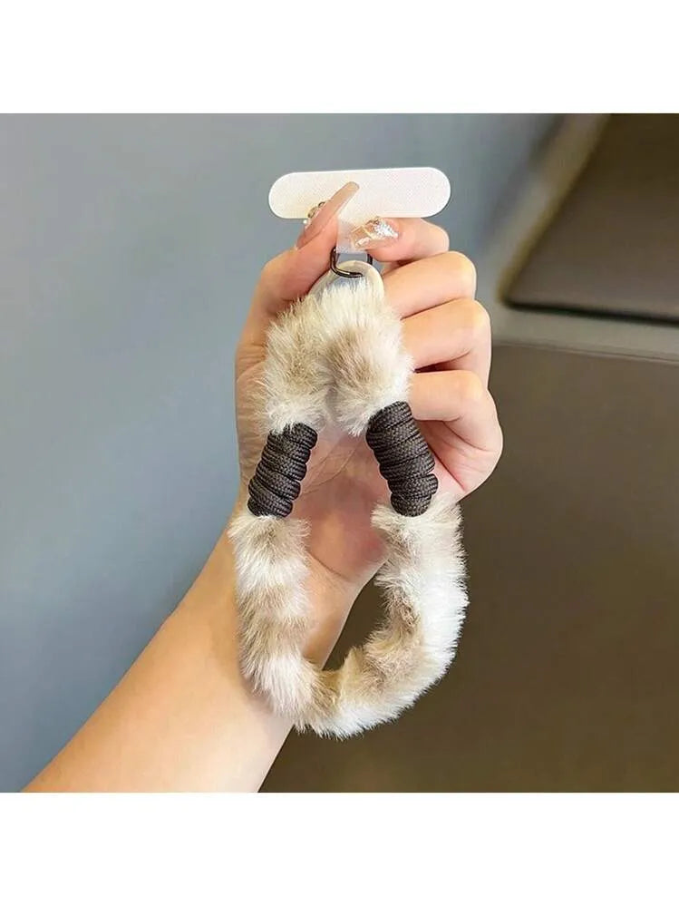 Plush Faux Fur Phone Wrist Strap with Universal Phone Patch & Wrist Lanyard