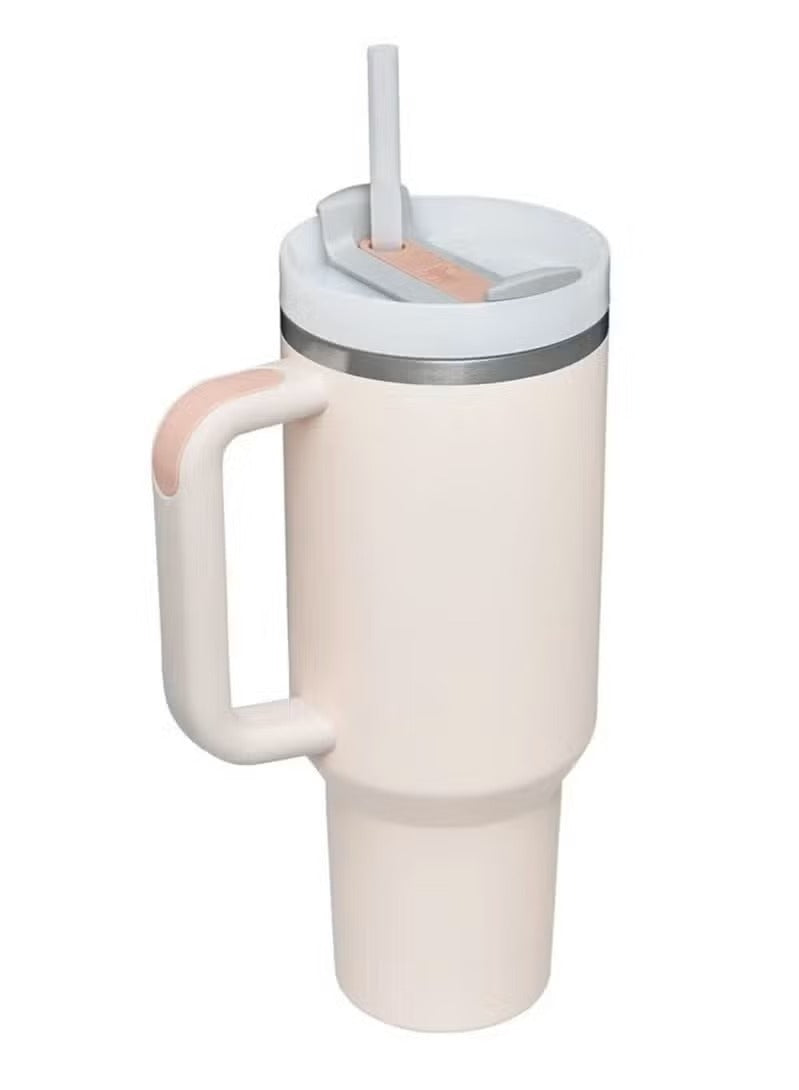 Stanley Tumbler with Handle and Straw, Stainless Steel Insulated Travel Cup(Beige)
