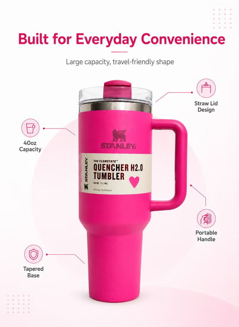 Stanley Tumbler with Handle and Straw, Stainless Steel Insulated Travel Cup (Pink)