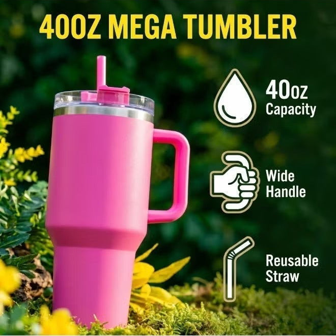 Stanley + Starbucks Tumbler with Handle and Straw, Stainless Steel Insulated Travel Cup(Pink)