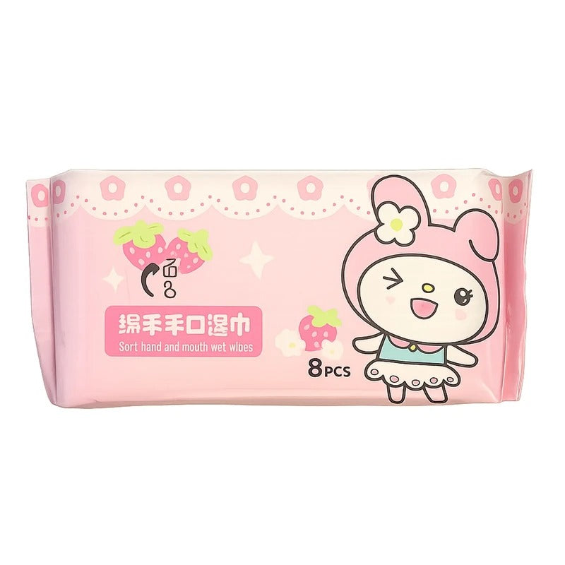 My Melody Pocket Wet Wipes Pack of 8 , 64 Pcs Soft Portable Cleaning Wipes for Hands & Face