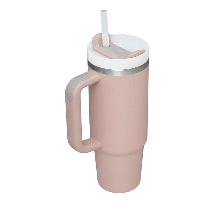 Stanley Tumbler with Handle and Straw, Stainless Steel Insulated Travel Cup (Rose)