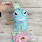 Cute Frog ATM Piggy Bank for Kids | Password-Protected Electronic Money Saving Box | Cash &amp; Coin Deposit Safe with Auto Note Roll-In | Educational Saving Bank Toy (Blue/Pink)