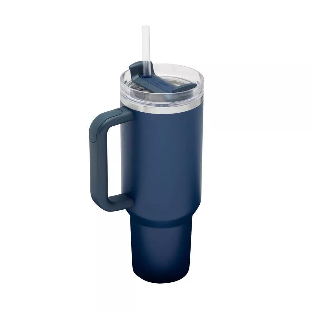 Stanley Tumbler with Handle and Straw, Stainless Steel Insulated Travel Cup(Dark Blue)