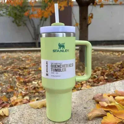 Stanley Tumbler with Handle and Straw, Stainless Steel Insulated Travel Cup (Green)