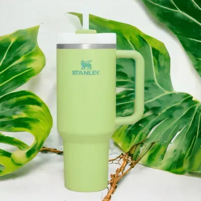 Stanley Tumbler with Handle and Straw, Stainless Steel Insulated Travel Cup (Green)