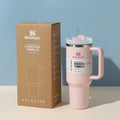 Stanley Tumbler with Handle and Straw, Stainless Steel Insulated Travel Cup (Rose)