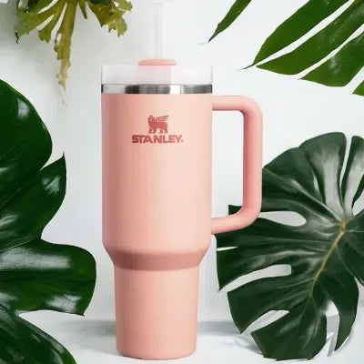Stanley Tumbler with Handle and Straw, Stainless Steel Insulated Travel Cup (Rose)