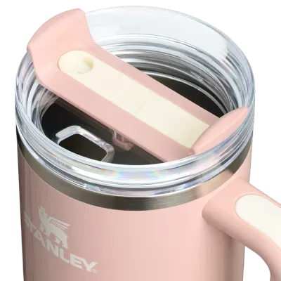 Stanley Tumbler with Handle and Straw, Stainless Steel Insulated Travel Cup (Rose)
