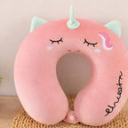 Cute Animal Plush U-Shaped Travel Neck Pillow | Soft Memory Cushion for Car, Flight &amp; Office | Unicorn, Capybara, Kuromi Designs
