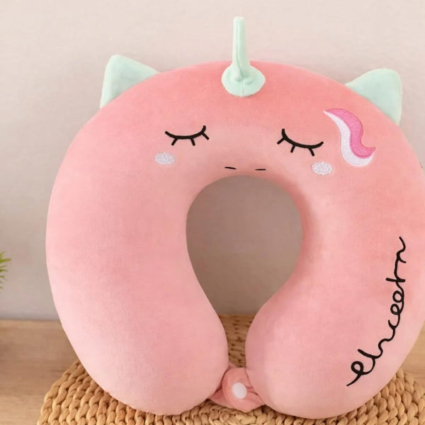 Cute Animal Plush U-Shaped Travel Neck Pillow | Soft Memory Cushion for Car, Flight &amp; Office | Unicorn, Capybara, Kuromi Designs