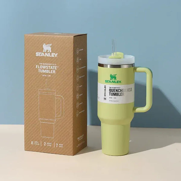 Stanley Tumbler with Handle and Straw, Stainless Steel Insulated Travel Cup (Green)