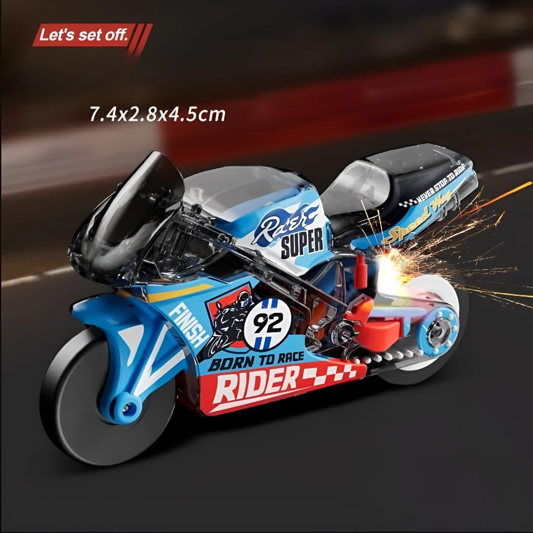 Spark Racing Motorcycle Toy for Kids | Friction Powered Die-Cast Style Bike with Real Spark Effect, Pull Back Inertia Action, Rubber Tyres | Mini Sports Bike Toy for Boys & Girls