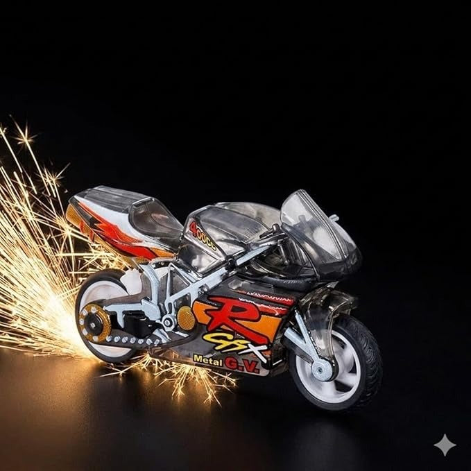 Spark Racing Motorcycle Toy for Kids | Friction Powered Die-Cast Style Bike with Real Spark Effect, Pull Back Inertia Action, Rubber Tyres | Mini Sports Bike Toy for Boys & Girls