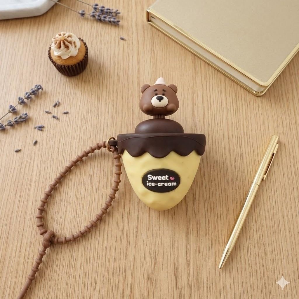 Cute Pop-Up Ice Cream Character Keychain | Kawaii Silicone Pendant | Portable Bag Charm | Collectible Keyring | Panda, Bear, Penguin &amp; Bunny Designs